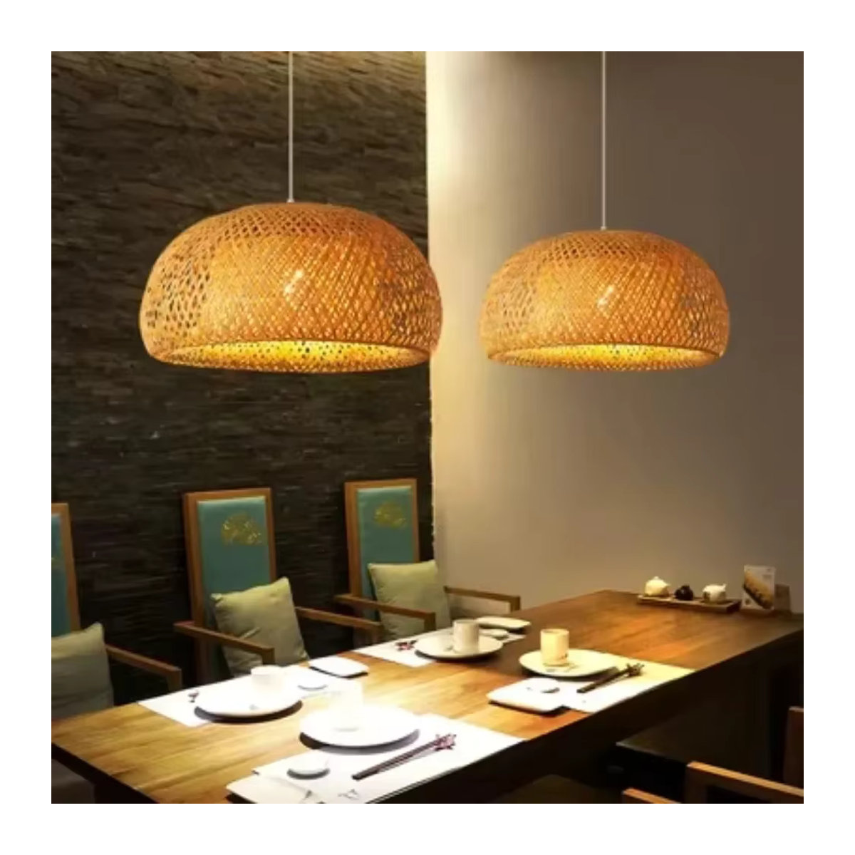 JOYINLED Pendelleuchte aus natürlichem Rattan und Bambus in Braun im Bohemian-Stil - Bild 4