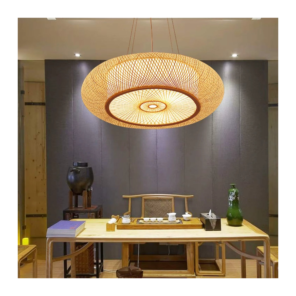 JOYINLED Pendelleuchte aus Rattan und Bambus im Retro-Bohemian-Stil für E27 Leuchtmittel in Natur - Bild 2
