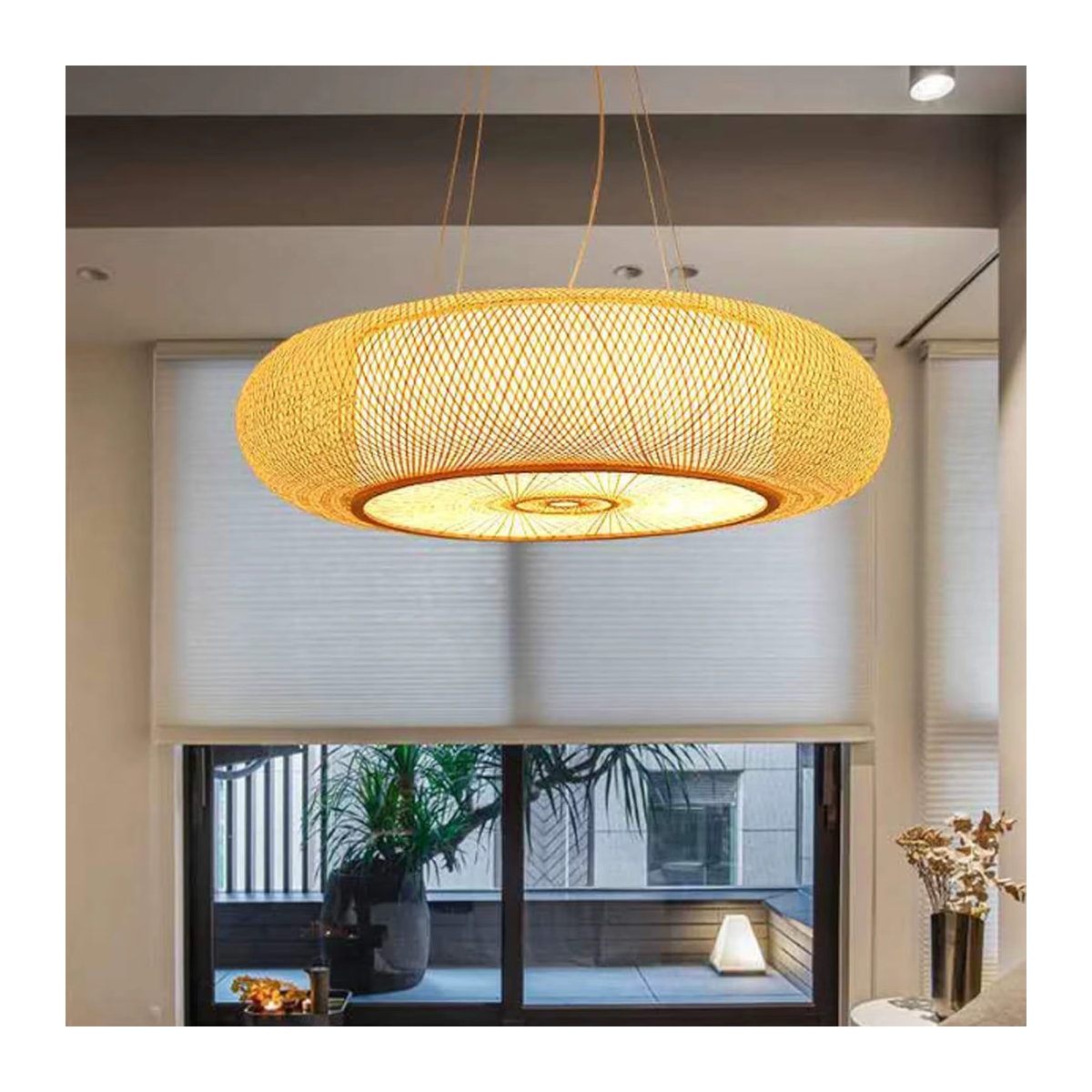 JOYINLED Pendelleuchte aus Rattan und Bambus im Retro-Bohemian-Stil für E27 Leuchtmittel in Natur - Bild 3