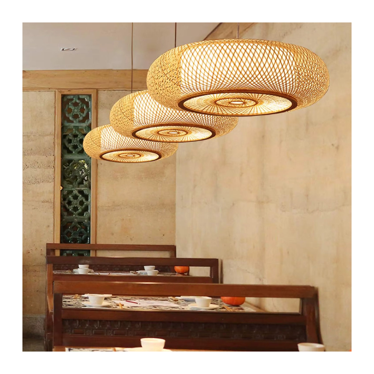 JOYINLED Pendelleuchte aus Rattan und Bambus im Retro-Bohemian-Stil für E27 Leuchtmittel in Natur - Bild 5