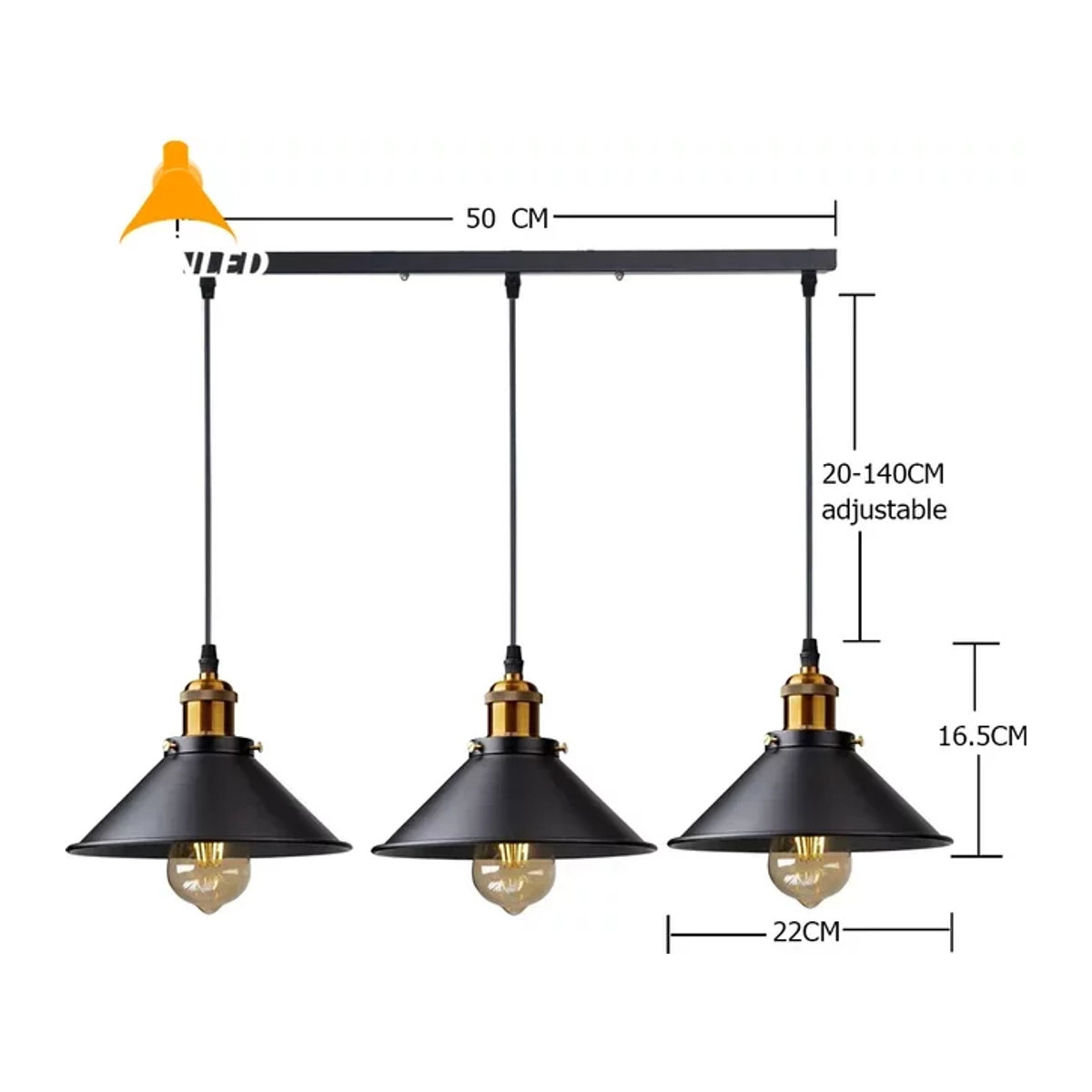 JOYINLED Pendelleuchte im Industrial Design mit 3 Köpfen, Retro Metall Hängelampe Schwarz, E27 Kronleuchter für Küche und Esszimmer - Bild 1