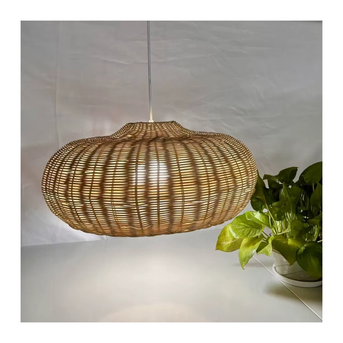 JOYINLED Pendelleuchte Retro aus Rattan und Bambus in Braun mit E27 Fassung - Bild 2
