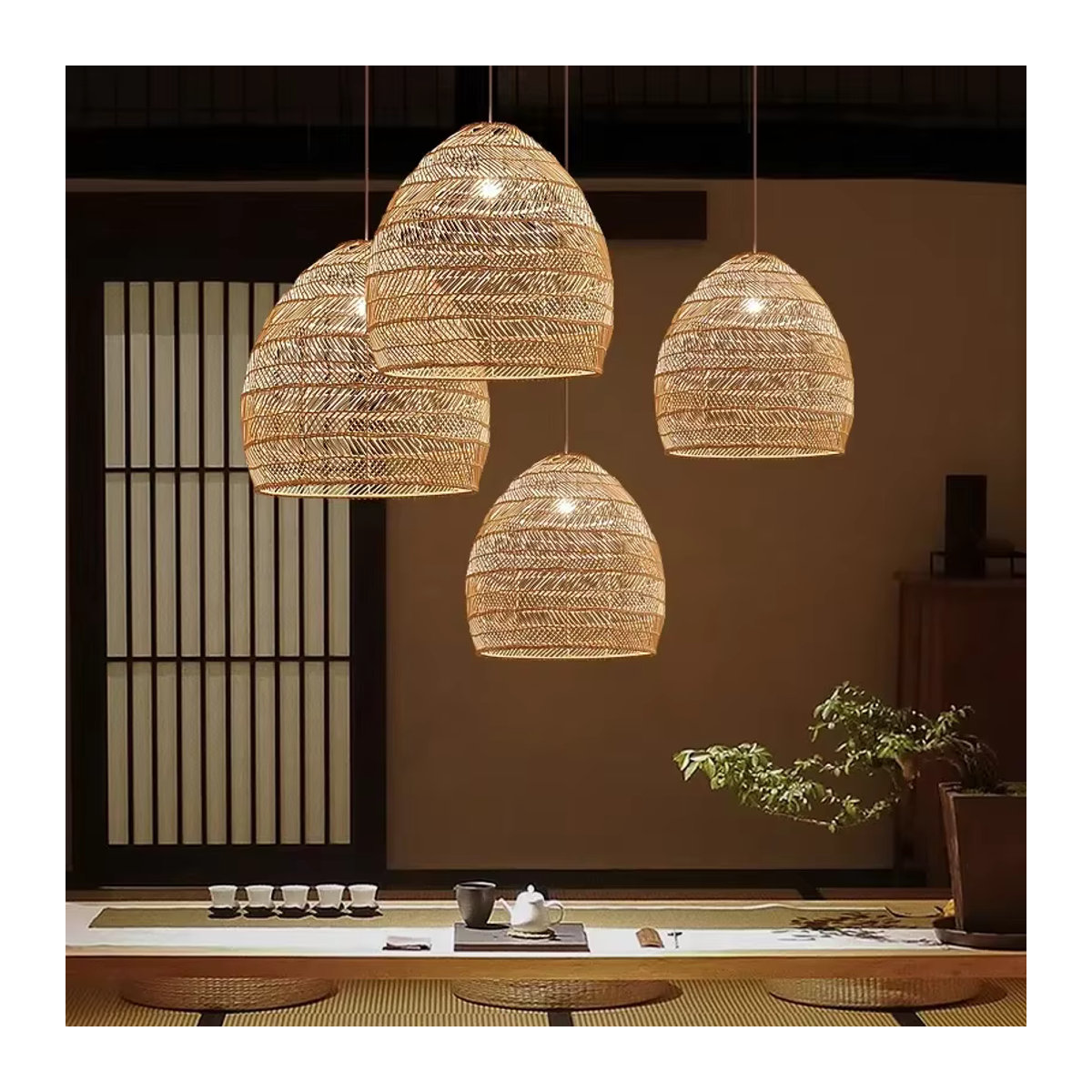 JOYINLED Rattan-Lampenschirm in Braun im modernen Bohemian-Stil als Deckenleuchte für Schlafzimmer, Hotel und Restaurant - Bild 5