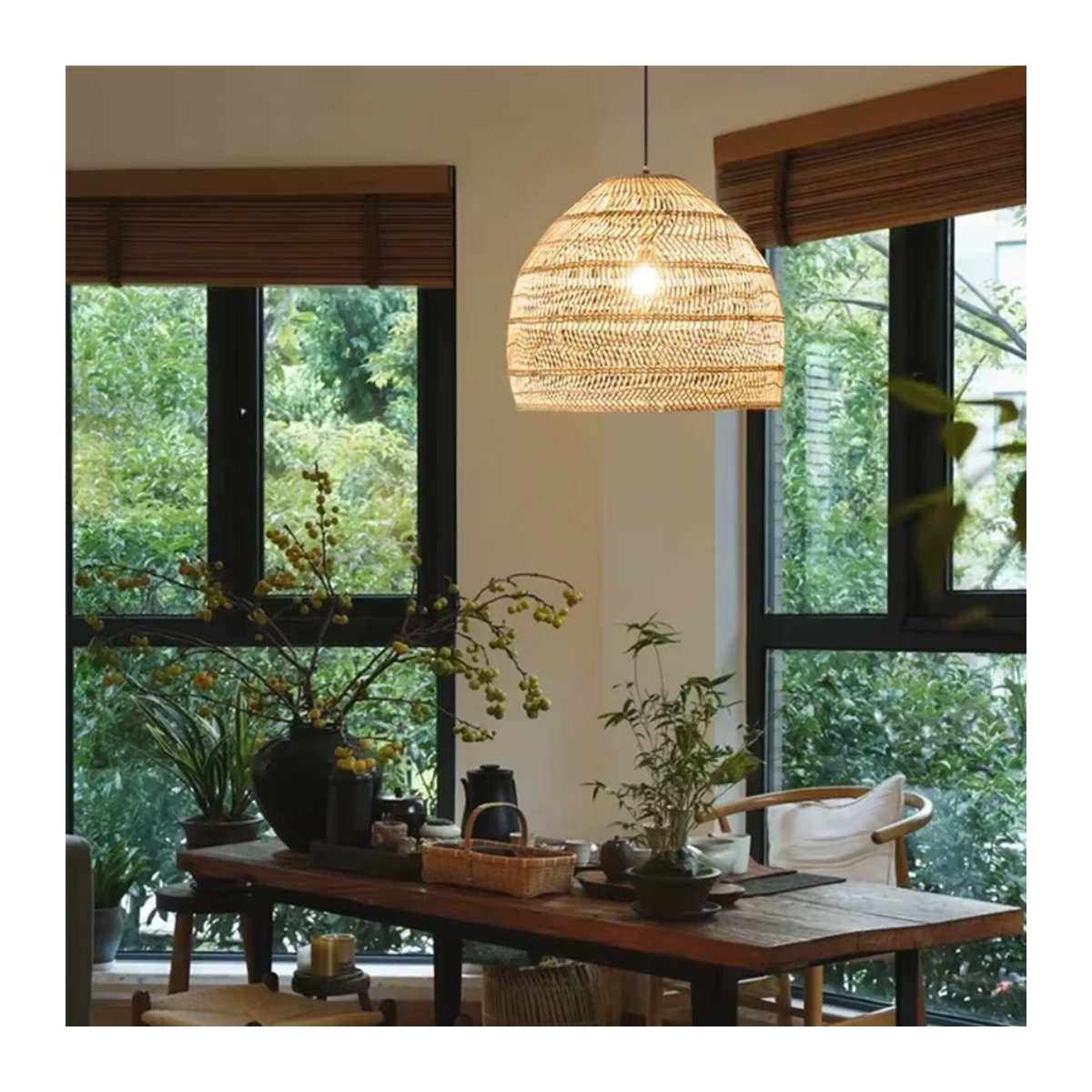 JOYINLED Rattan Pendelleuchte im Retro Bohemian Stil in Natur - Bild 3