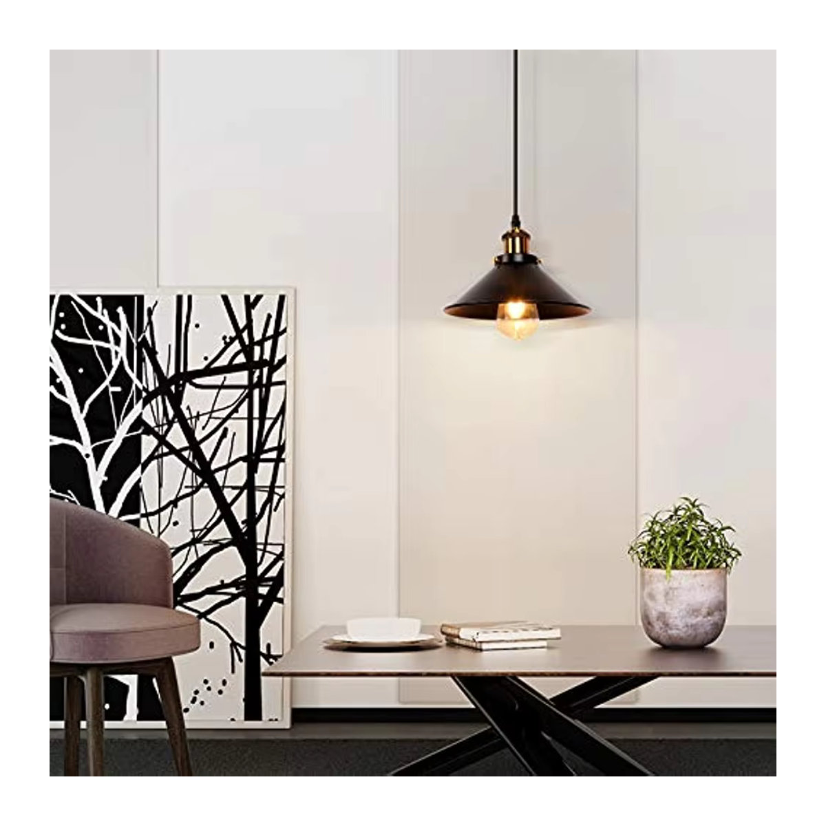 JOYINLED Retro Pendelleuchte im Industrial Design aus Metall, Schwarz, E27 - Bild 3