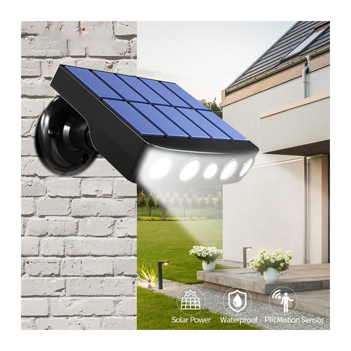 JOYINLED Solar LED Wandleuchte Schwarz mit Bewegungsmelder, IP65 wasserdicht, moderne Außenbeleuchtung für Garten und Außenbereich - Bild 1