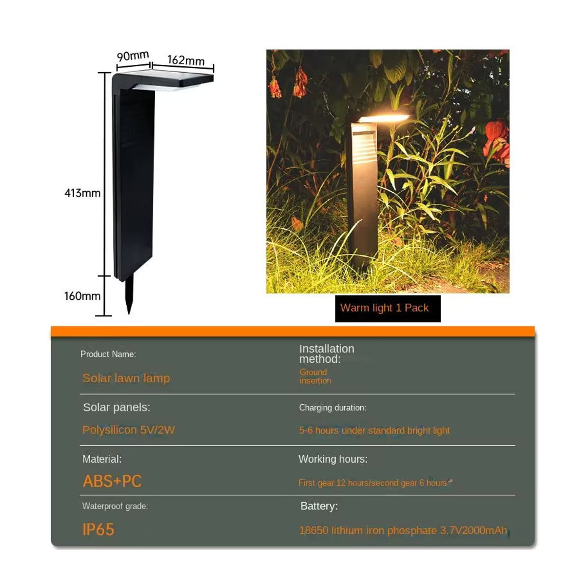 JOYINLED Solarleuchte Modern Schwarz Wasserdichte Solar Rasenleuchte für Garten und Landschaftsbau - Bild 6
