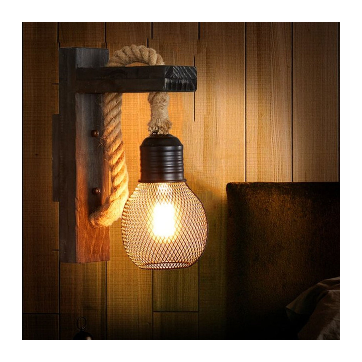 JOYINLED Vintage Industrie Wandlampe im Retro-Stil aus Holz in Schwarz - Bild 1