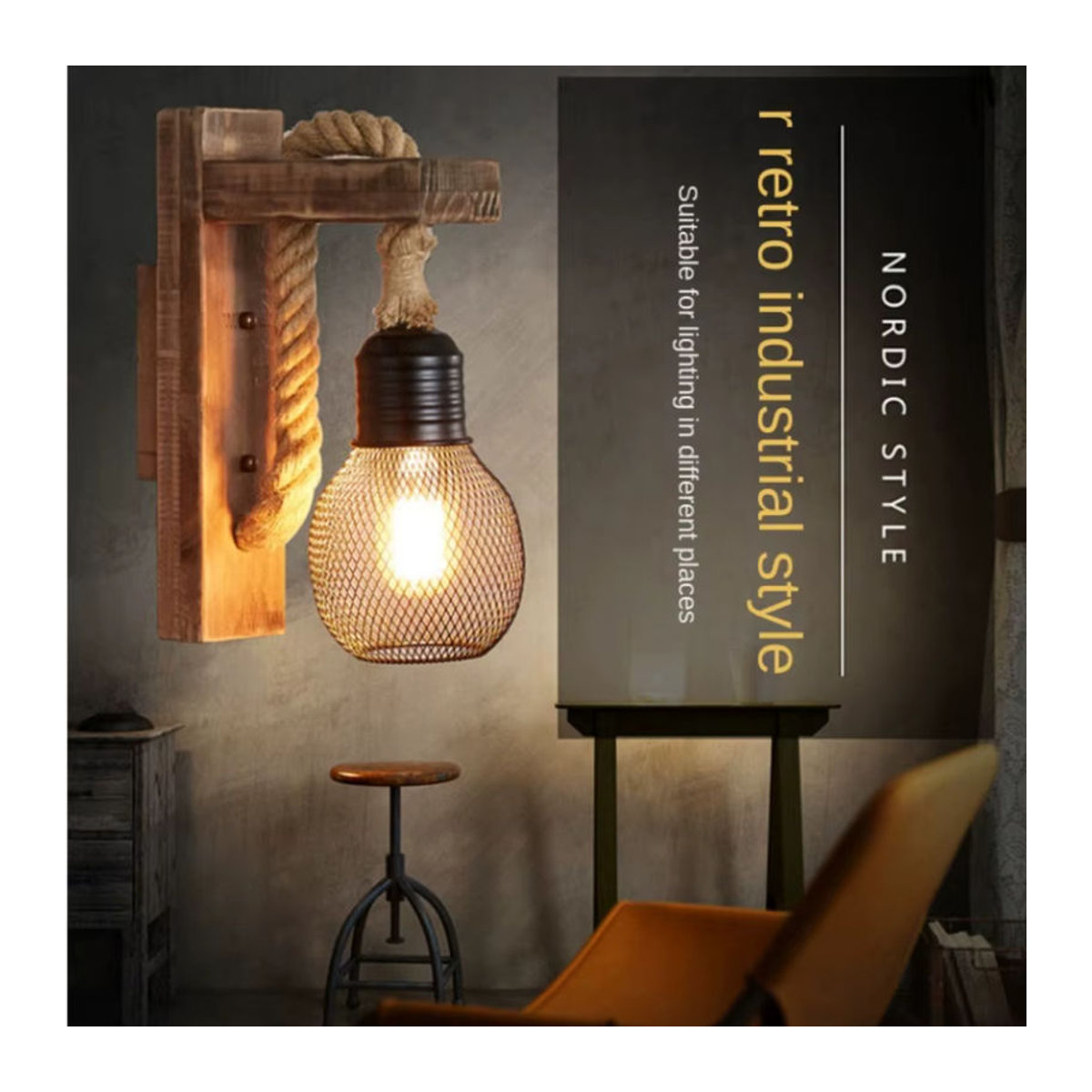 JOYINLED Vintage Industrie Wandlampe im Retro-Stil aus Holz in Schwarz - Bild 2