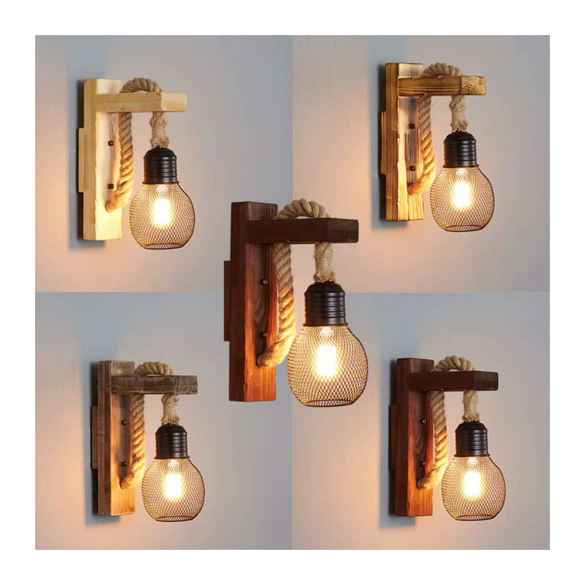JOYINLED Vintage Industrie Wandlampe im Retro-Stil aus Holz in Schwarz - Bild 4