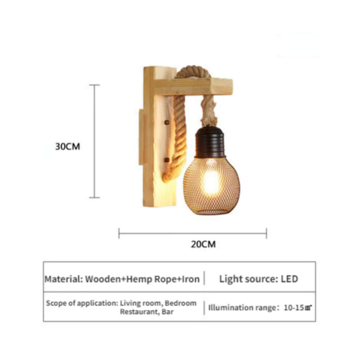 JOYINLED Vintage Industrie Wandlampe im Retro-Stil aus Holz in Schwarz - Bild 5