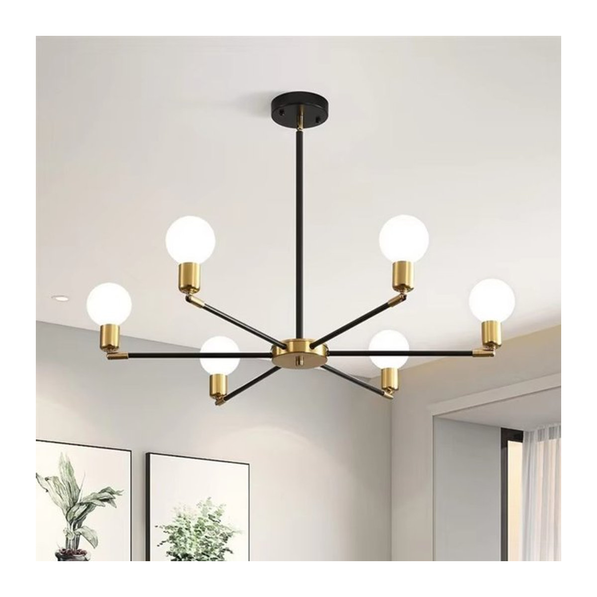 JOYINLED Vintage Pendelleuchte aus Metall in Gold und Schwarz mit 6 LED-Glühbirnen für modernes Retro-Design - Bild 1