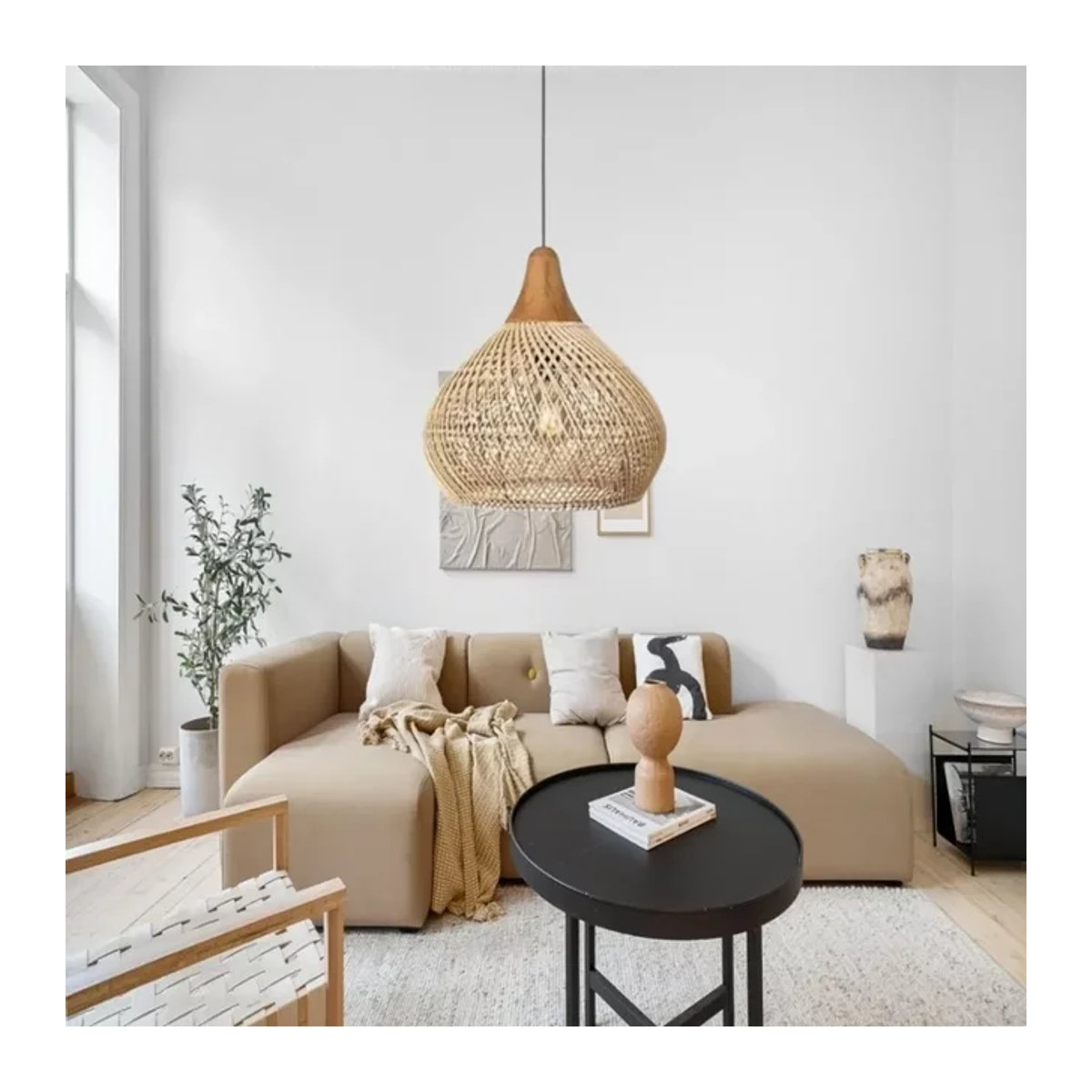 JOYINLED Vintage Rattan Pendelleuchte mit E27 Fassung für Esszimmer, Küche und Wohnzimmer - Bild 1