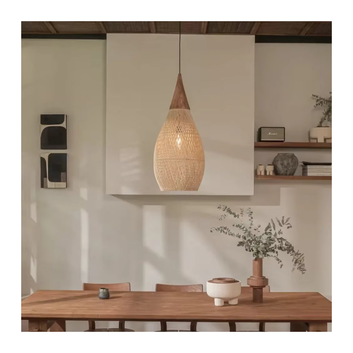 JOYINLED Vintage Rattan Pendelleuchte mit E27 Fassung für Esszimmer, Küche und Wohnzimmer - Bild 3