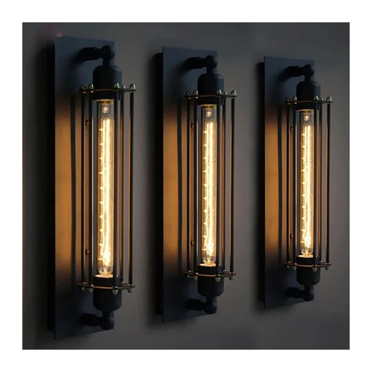 JOYINLED Wandleuchte im Retro Industrial Design mit E27 Filament LED Streifen, Schwarz, Metall - Bild 1