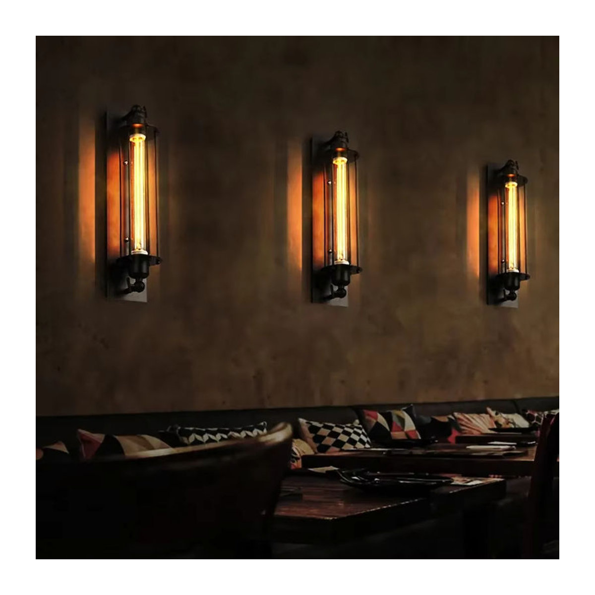 JOYINLED Wandleuchte im Retro Industrial Design mit E27 Filament LED Streifen, Schwarz, Metall - Bild 2