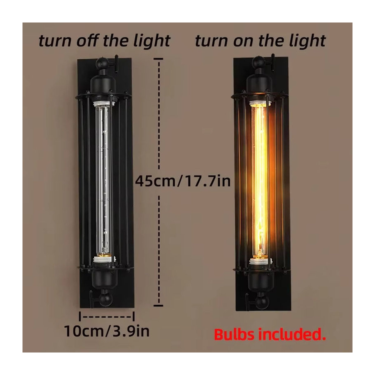 JOYINLED Wandleuchte im Retro Industrial Design mit E27 Filament LED Streifen, Schwarz, Metall - Bild 4