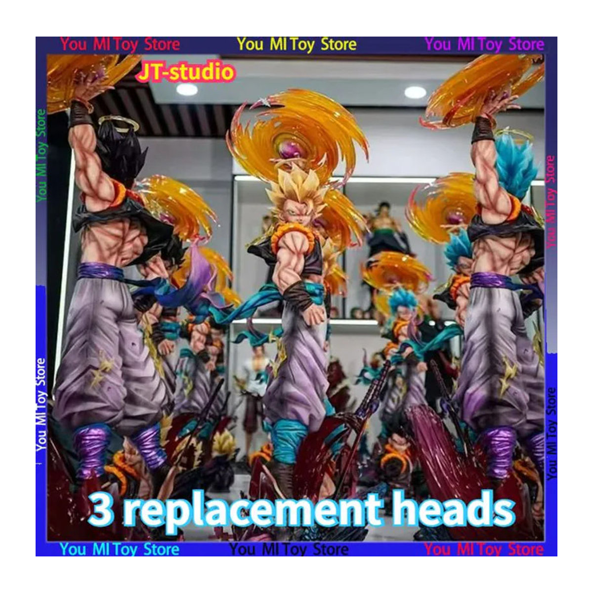 JT Dragon Ball Z Gogeta Actionfigur mit 3 auswechselbaren Köpfen, Super Saiyan Sammlermodell, Höhe: 45 cm, mehrfarbig - Bild 1