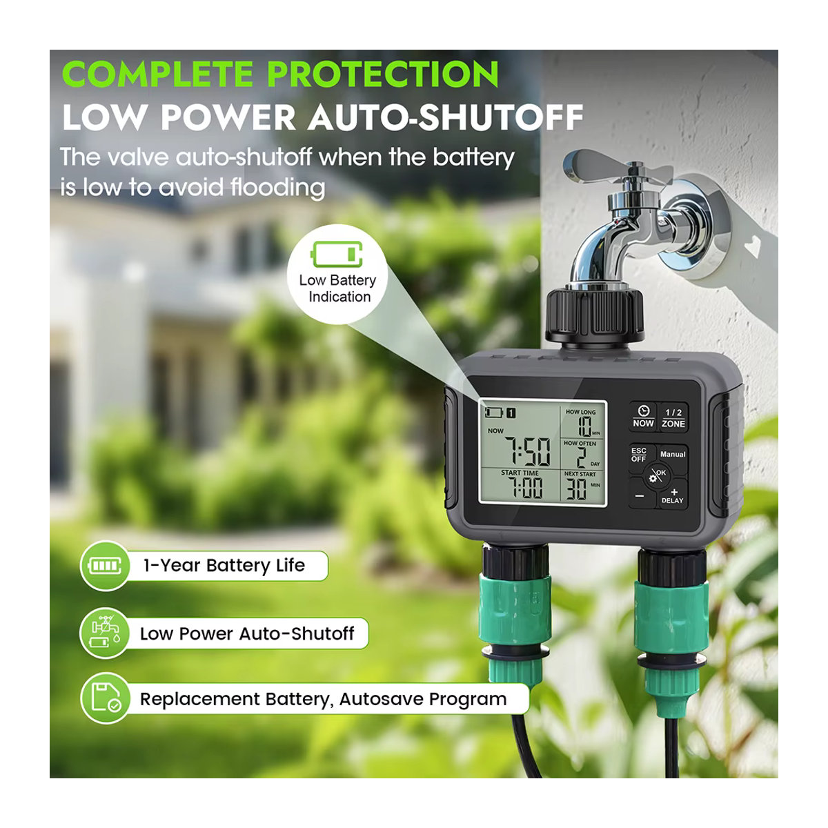 JUANJUAN Automatischer Wassertimer mit LCD-Display und 1/2 Ausgängen für dein intelligentes Garten-Bewässerungssystem - Bild 2