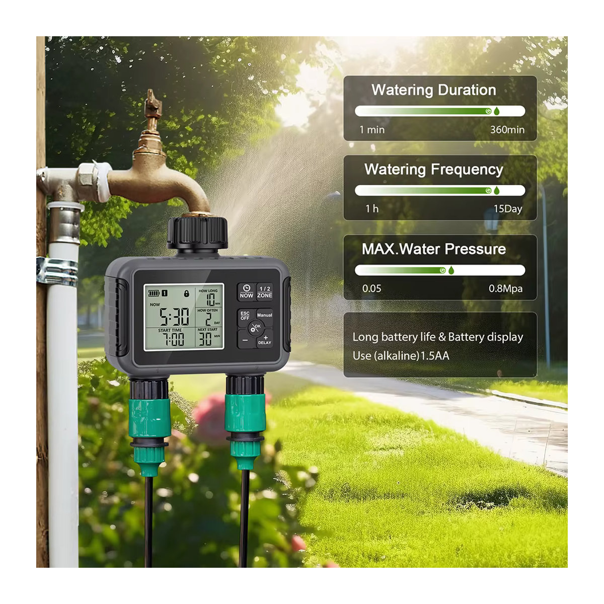 JUANJUAN Automatischer Wassertimer mit LCD-Display und 1/2 Ausgängen für dein intelligentes Garten-Bewässerungssystem - Bild 4