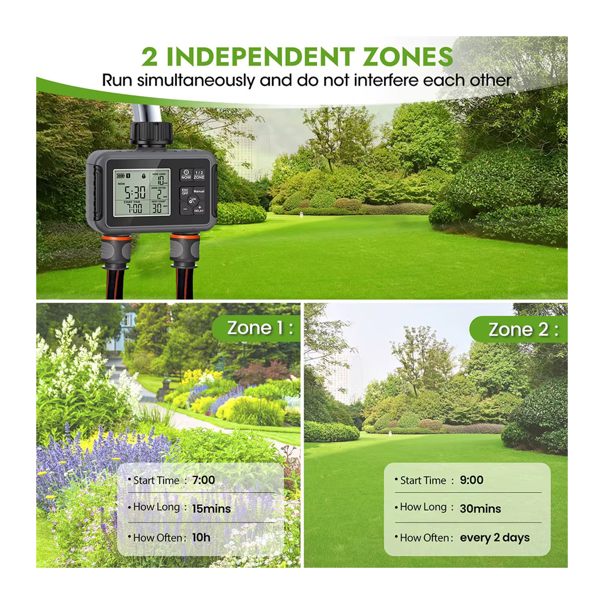 JUANJUAN Automatischer Wassertimer mit LCD-Display und 1/2 Ausgängen für dein intelligentes Garten-Bewässerungssystem - Bild 5