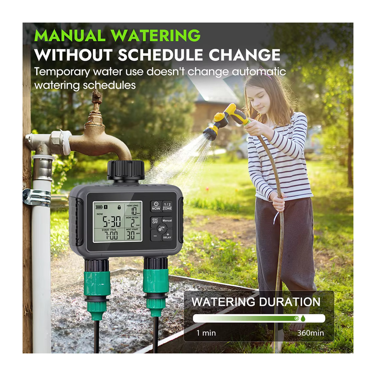 JUANJUAN Automatischer Wassertimer mit LCD-Display und 1/2 Ausgängen für dein intelligentes Garten-Bewässerungssystem - Bild 6