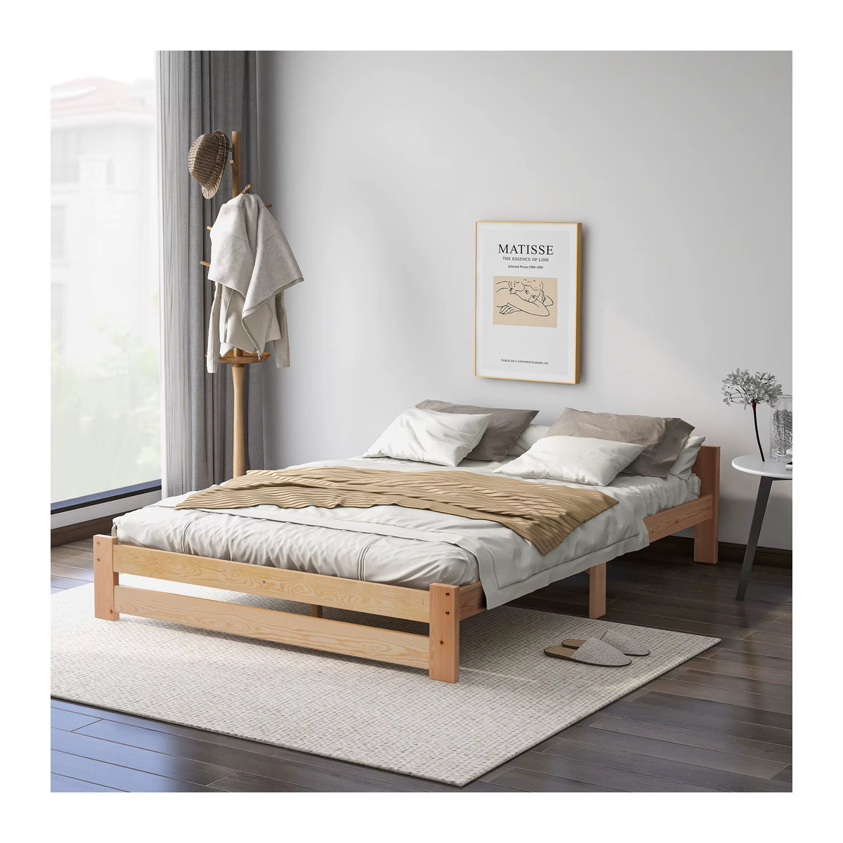 Jugacool Massivholzbett Futonbett aus Naturholz mit Kopfteil und Lattenrost, Natur, B: 140 cm, L: 200 cm - Bild 2