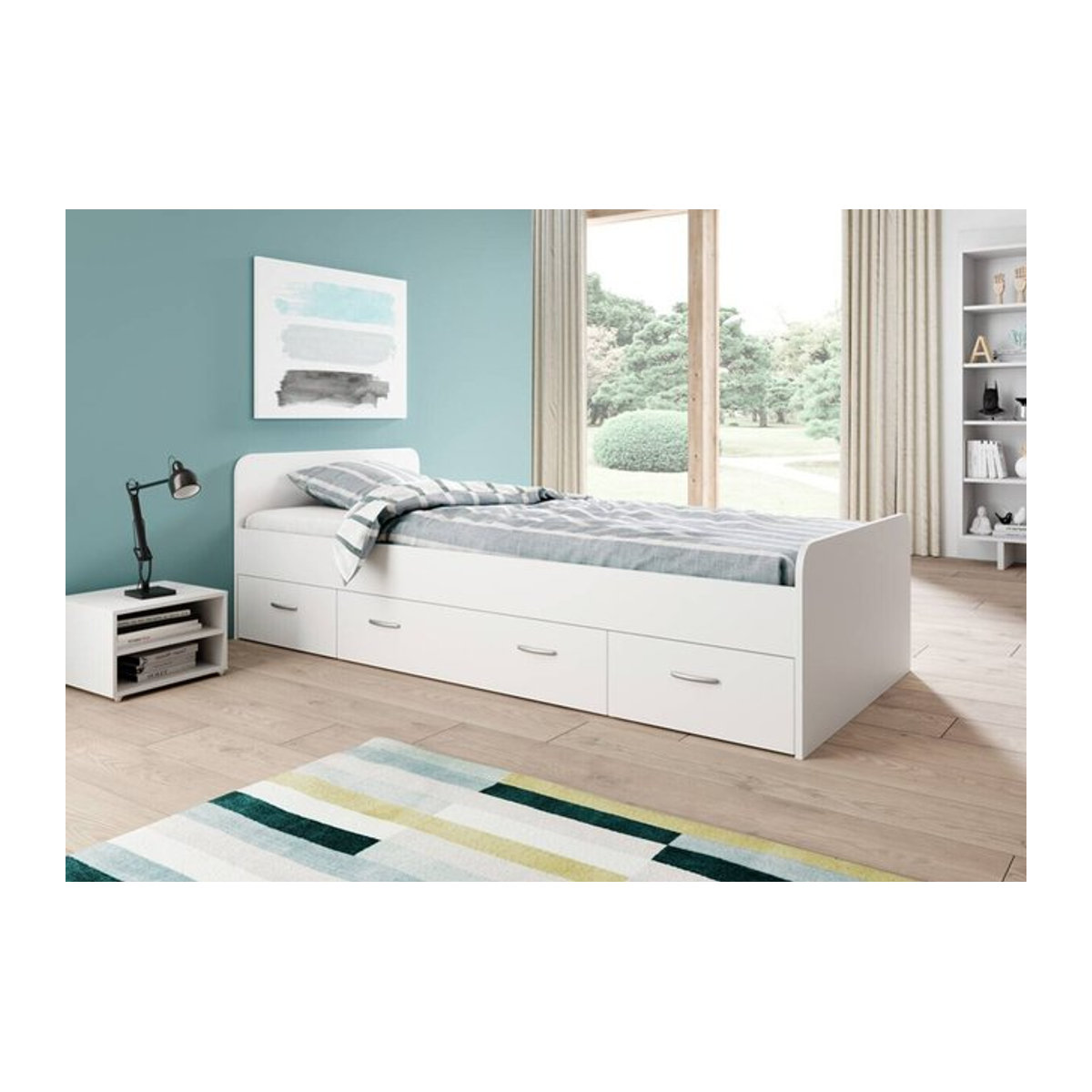 Jugendbett Boro in Weiß, modern und klassisch, Liegefläche B/L: 90 x 200 cm - Bild 1