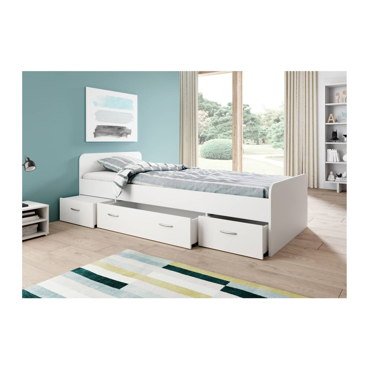 Jugendbett Boro in Weiß, modern und klassisch, Liegefläche B/L: 90 x 200 cm - Bild 2