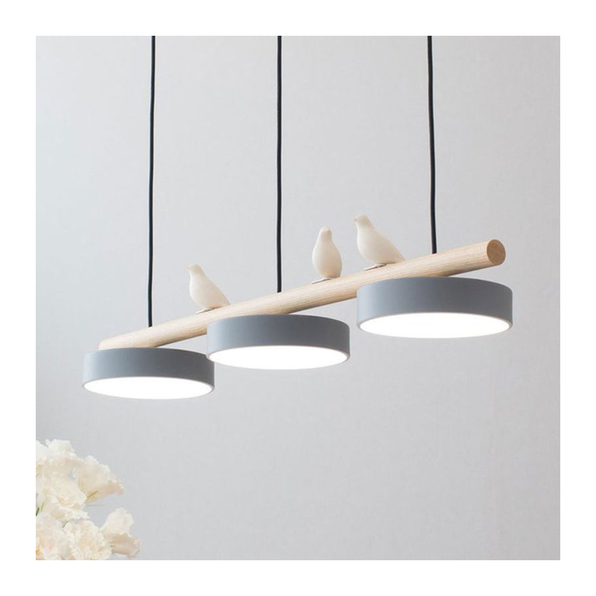 Juhaw Nordic Kronleuchter Modern Skandinavisch Minimalistisch mit LED und Vogel Dekoration in Grau aus Metall und Holz - Bild 1