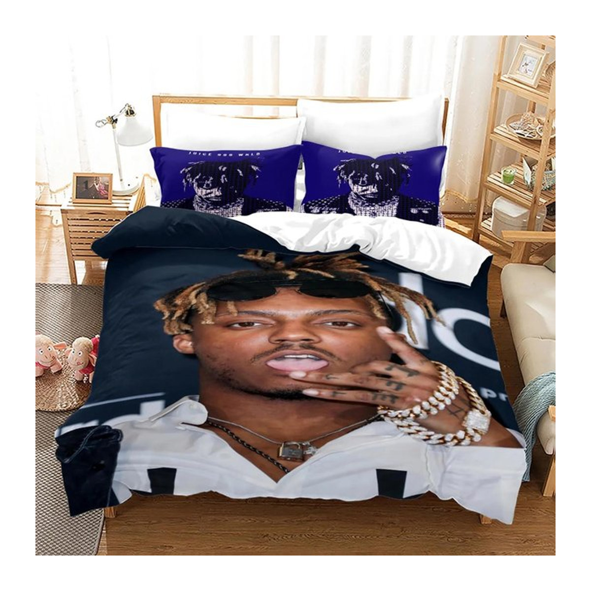 Juice Wrld Bettwäscheset mit Sternen-Design und Reißverschluss, Bettbezugset für Twin, Maße: 172 x 218 cm - Bild 1