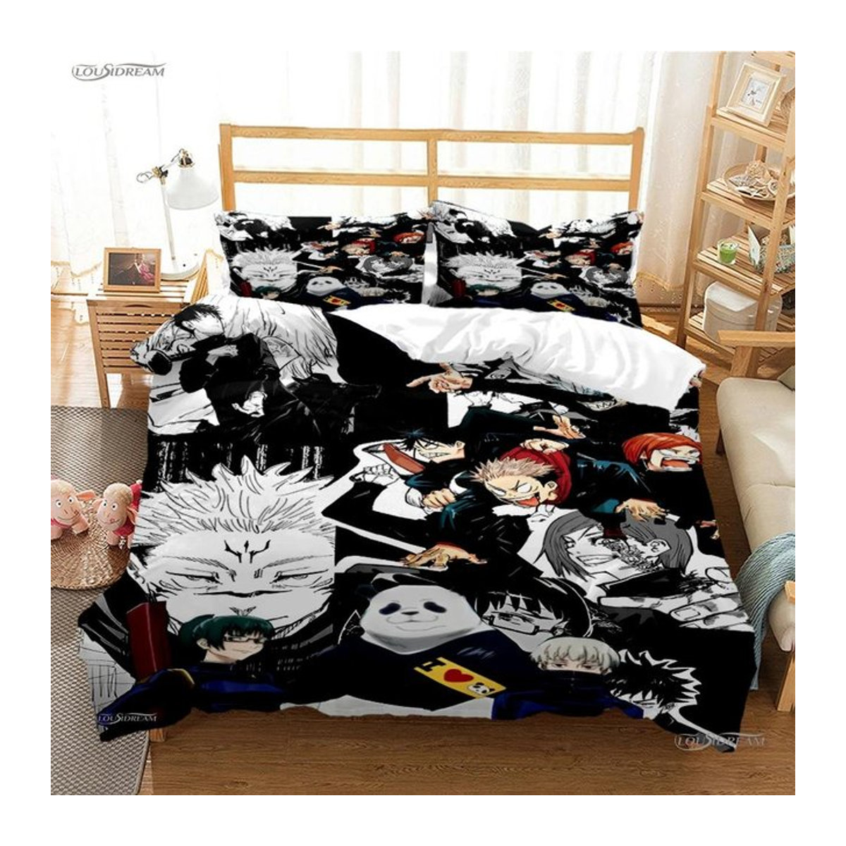 Jujutsu Kaisen Bettwäscheset mit Cartoon Anime Design, weicher Steppdeckenbezug und Kissenbezug mit Reißverschluss, Multicolor, B/H: 140 x 210 cm - Bild 1