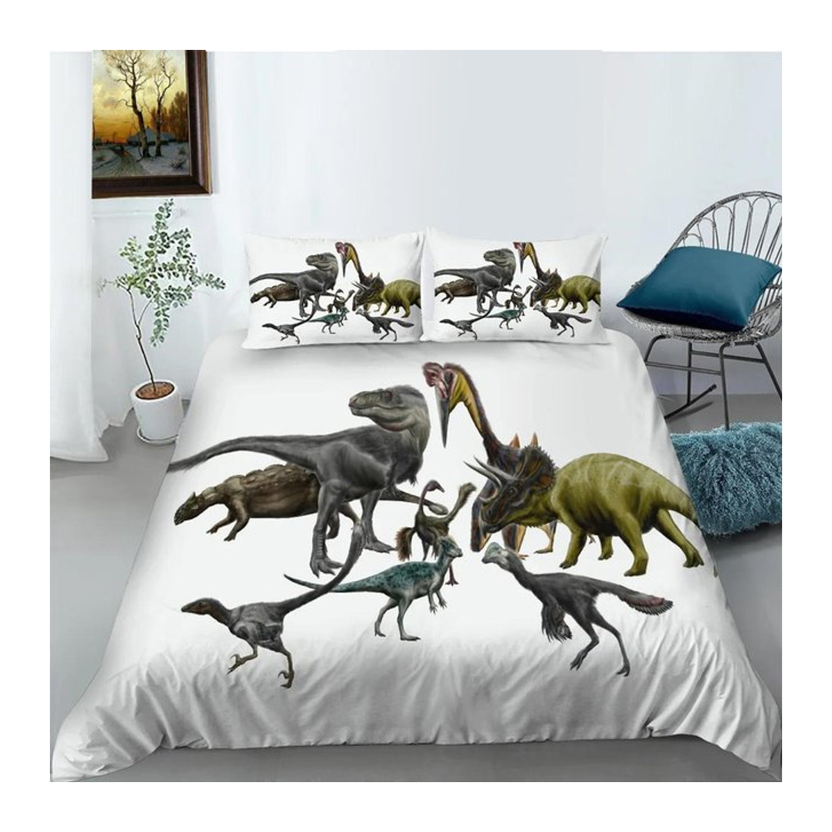 Jurassic Dinosaurier Bettwäsche-Set von Binchi Fitness in Braun mit Triceratops, Tyrannosaurus und Diplodocus aus Polyester, Breite: 228 cm, Höhe: 228 cm - Bild 1