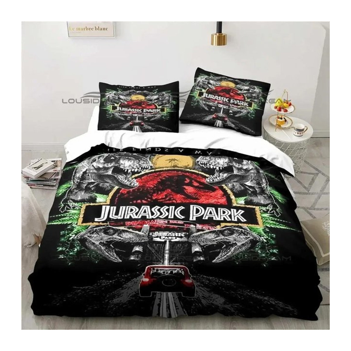 Jurassic Park Bettwäsche-Set mit 3D-Druck für Kinder, 3-teiliges Bettbezug-Set inklusive Kissenbezügen, Größe: 140 x 210 cm - Bild 1