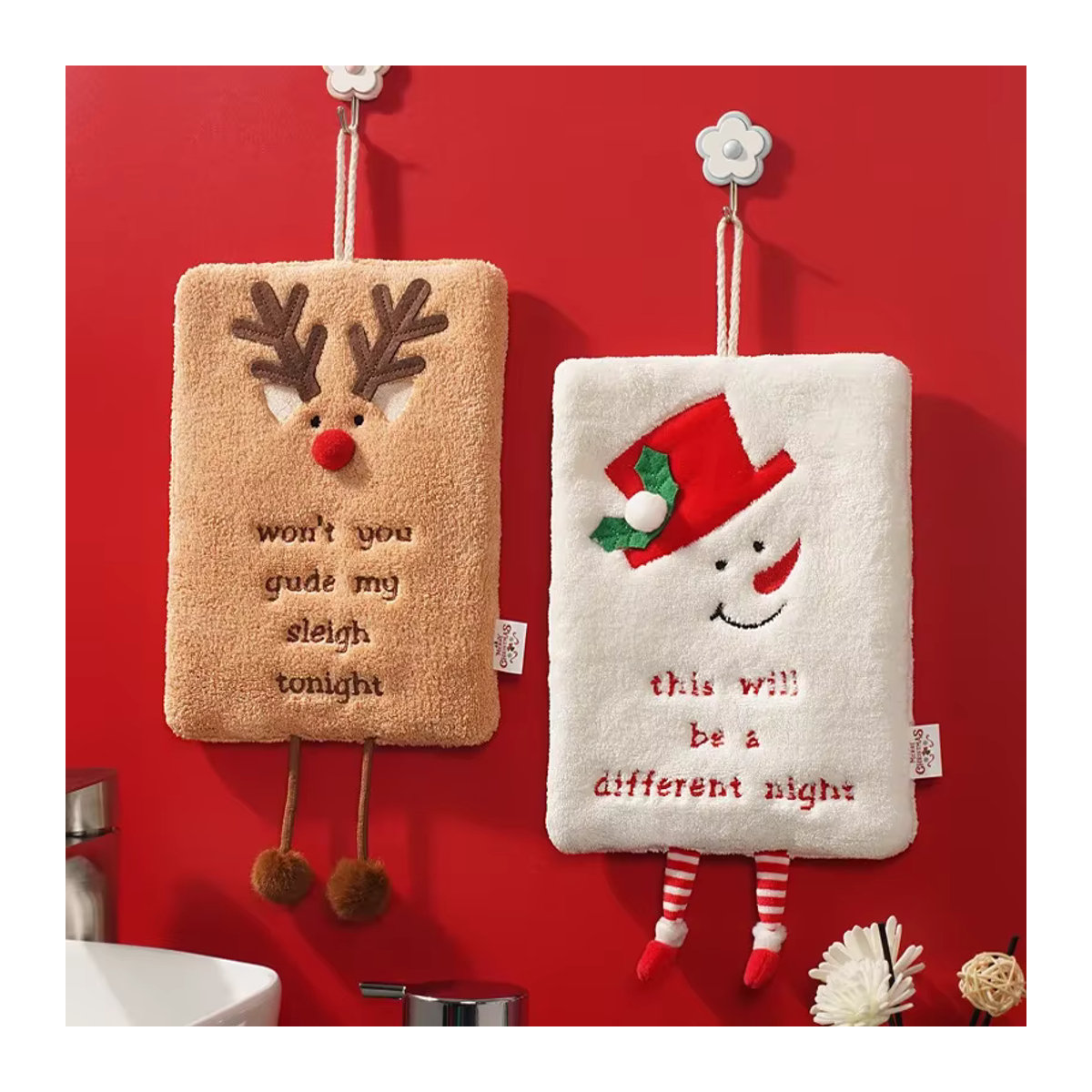 JUSTFULL Weihnachtliche Geschirrtücher aus Frottier in Rot und Mehrfarbig für die Küchen-Dekoration - Bild 2