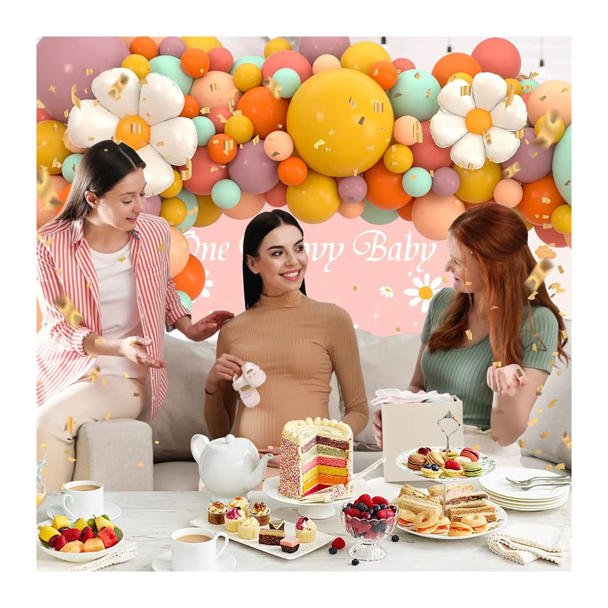 Jzczoeb Retro Bohemian Daisy Ballonbogen Set, 180-teiliges Set mit floralen Gänseblümchen-Ballons in Mehrfarbig, ideal für Geburtstag, Babyparty und Hippie-Themen-Dekoration - Bild 2
