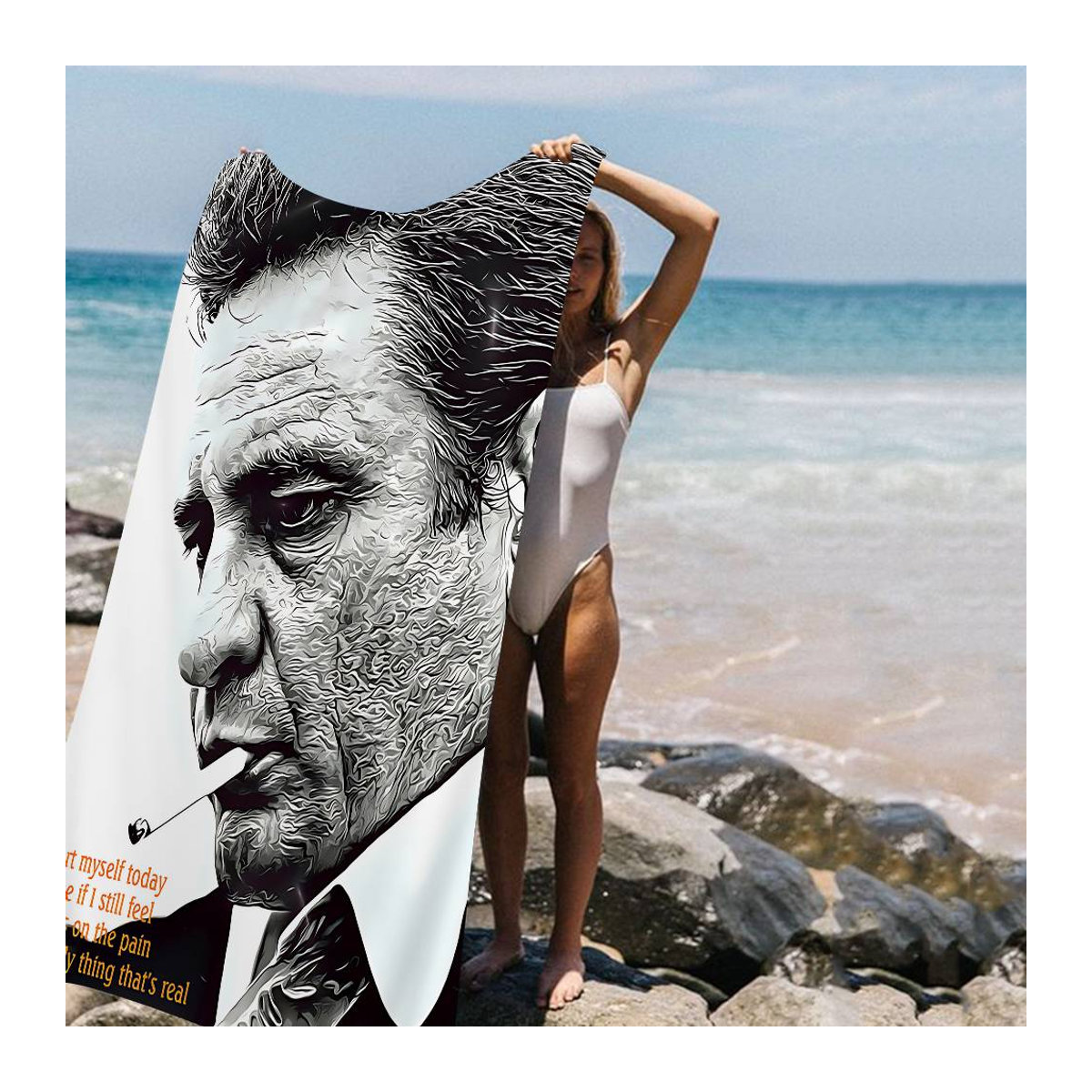 Ka Chen Muda Badetuch aus Mikrofaser mit Johnny Cash Motiv für Kinder, Multicolor, B: 30 cm, H: 60 cm - Bild 1