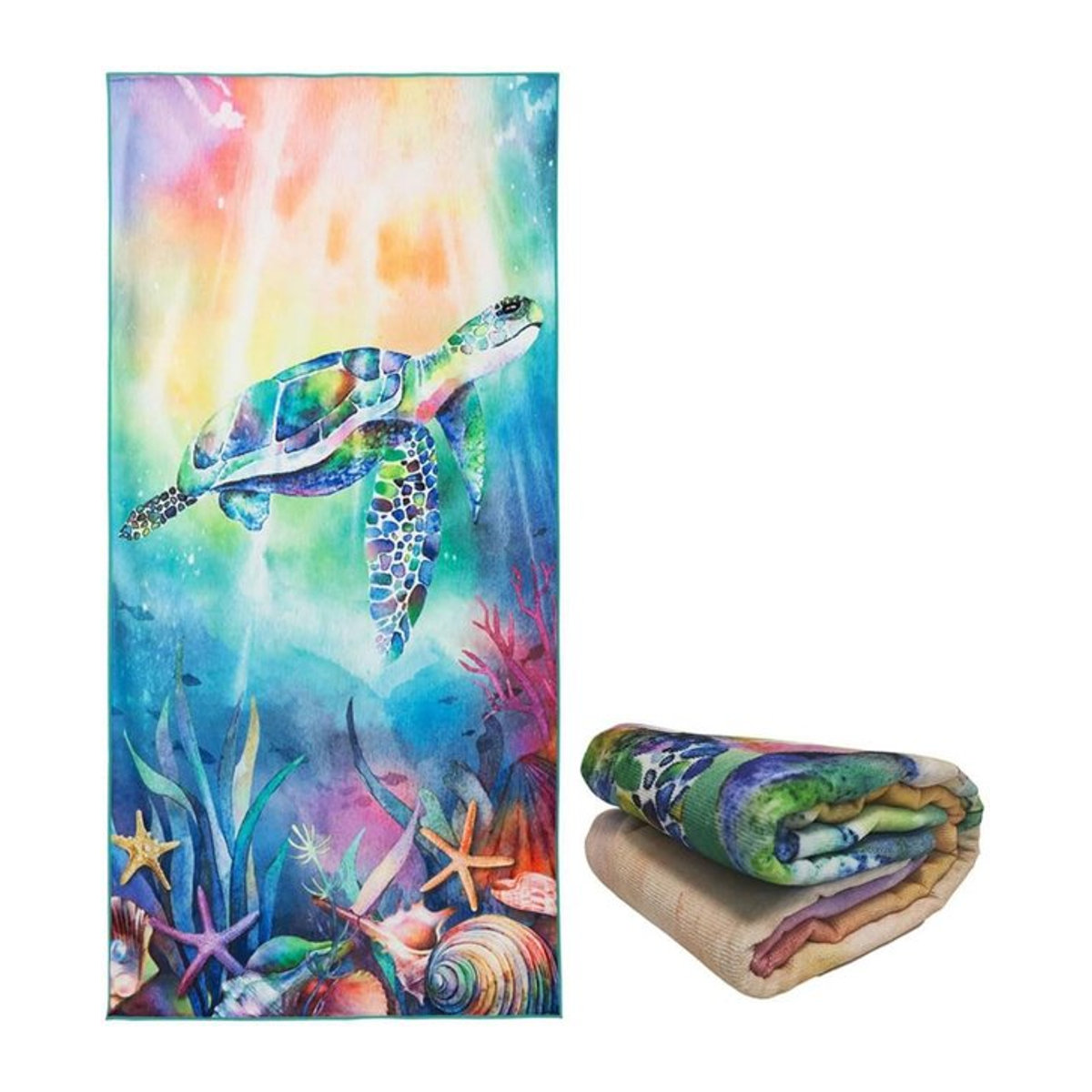 Ka Chen Muda Strandtuch Meeresschildkröte Tie Dye in Multicolor, extra groß und schnelltrocknend aus Mikrofaser-Frottee, B: 140 cm, L: 180 cm - Bild 1