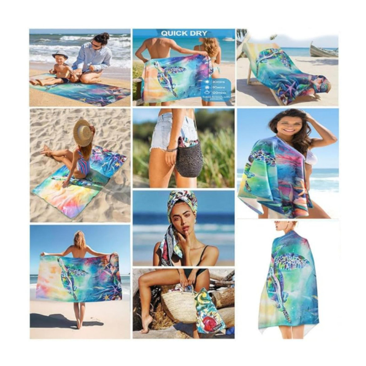 Ka Chen Muda Strandtuch Meeresschildkröte Tie Dye in Multicolor, extra groß und schnelltrocknend aus Mikrofaser-Frottee, B: 140 cm, L: 180 cm - Bild 4