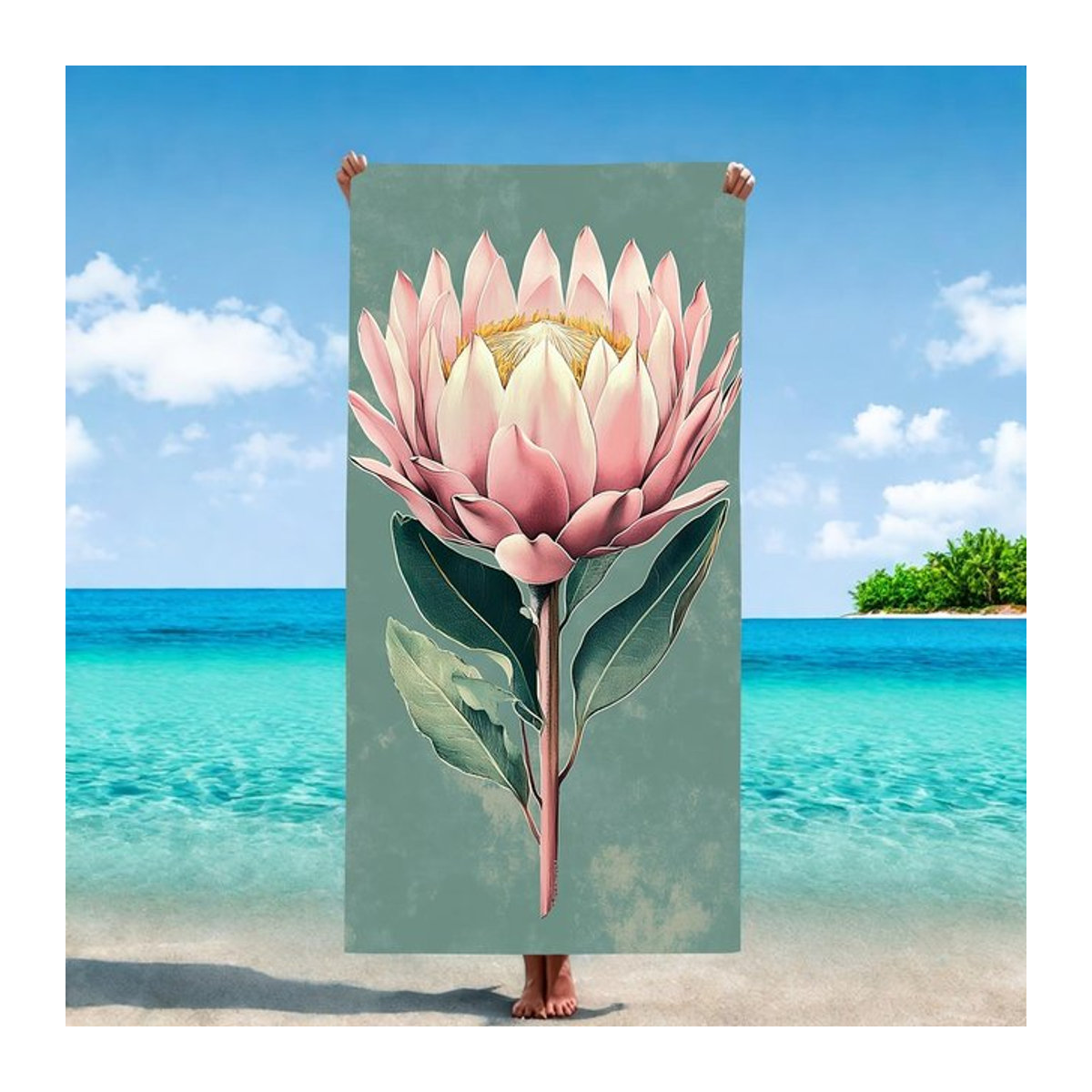 Ka Chen Muda Strandtuch Protea Blume Übergroß, schnelltrocknend und sandfest, B: 30 cm, H: 60 cm - Bild 1