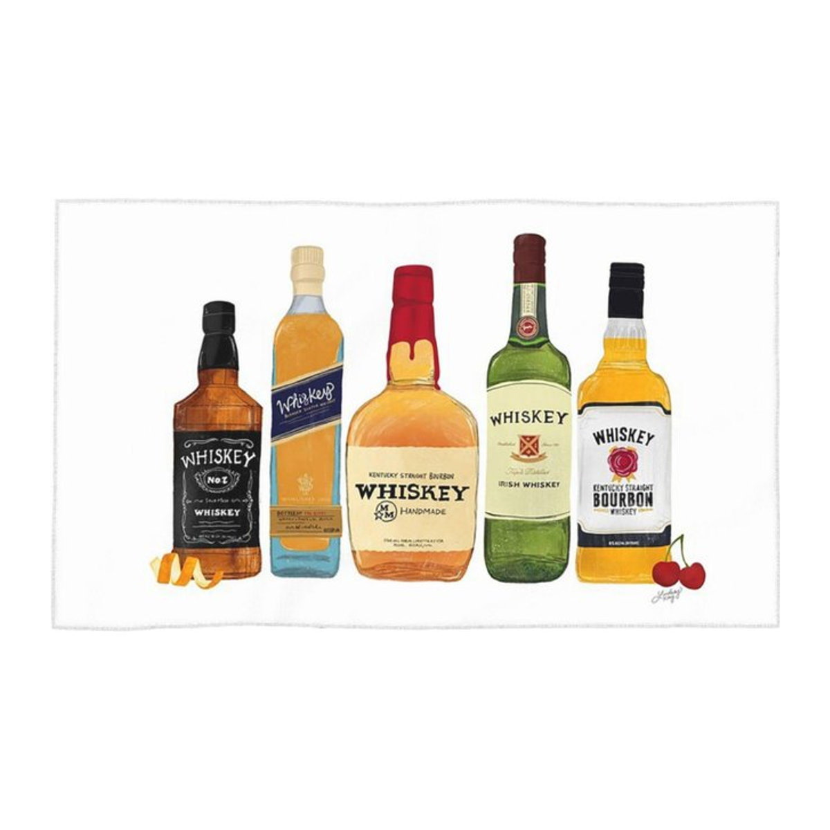 Ka Chen Muxi Gesichtstuch mit Whiskyflaschen Illustration, weiß, B: 30 cm, H: 60 cm - Bild 1