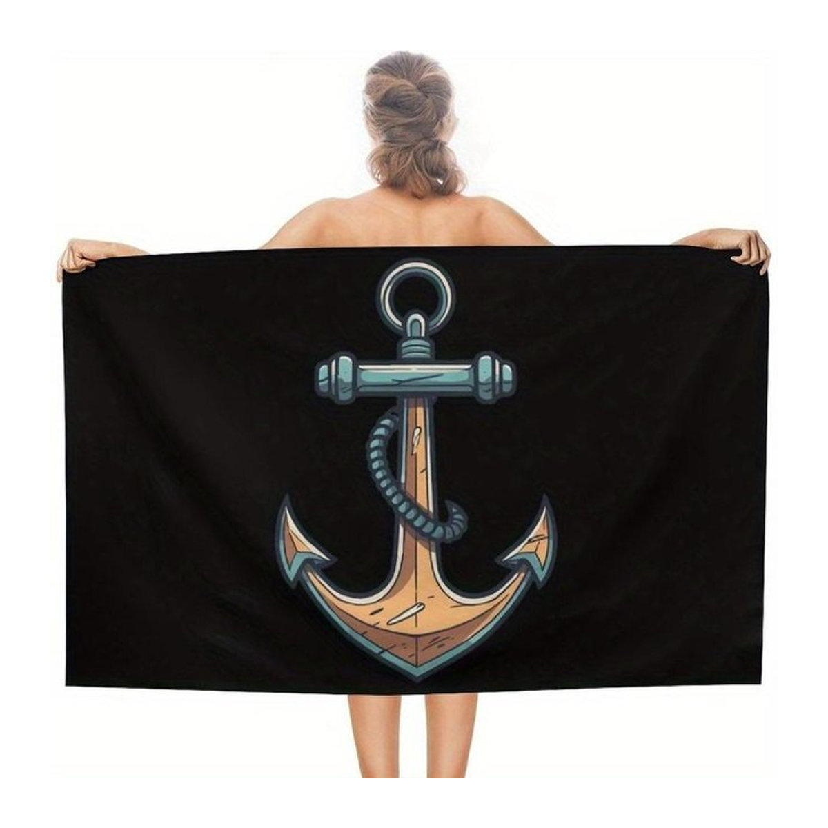 Ka Chen Muxi Strandtuch Bootsanker Design Schwarz-Blau, Übergröße, B: 30 cm, H: 60 cm - Bild 1