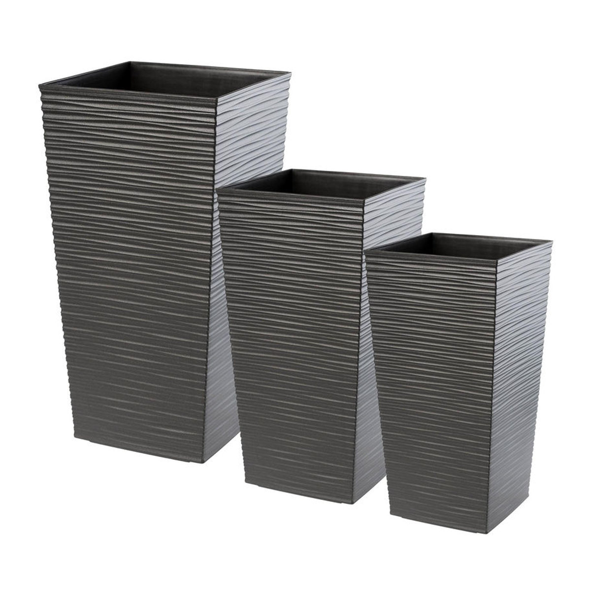KADAX Blumentopf Set aus Kunststoff, 3er Set Pflanzkübel in Schwarz und Graphit, rechteckig und freistehend - Bild 3