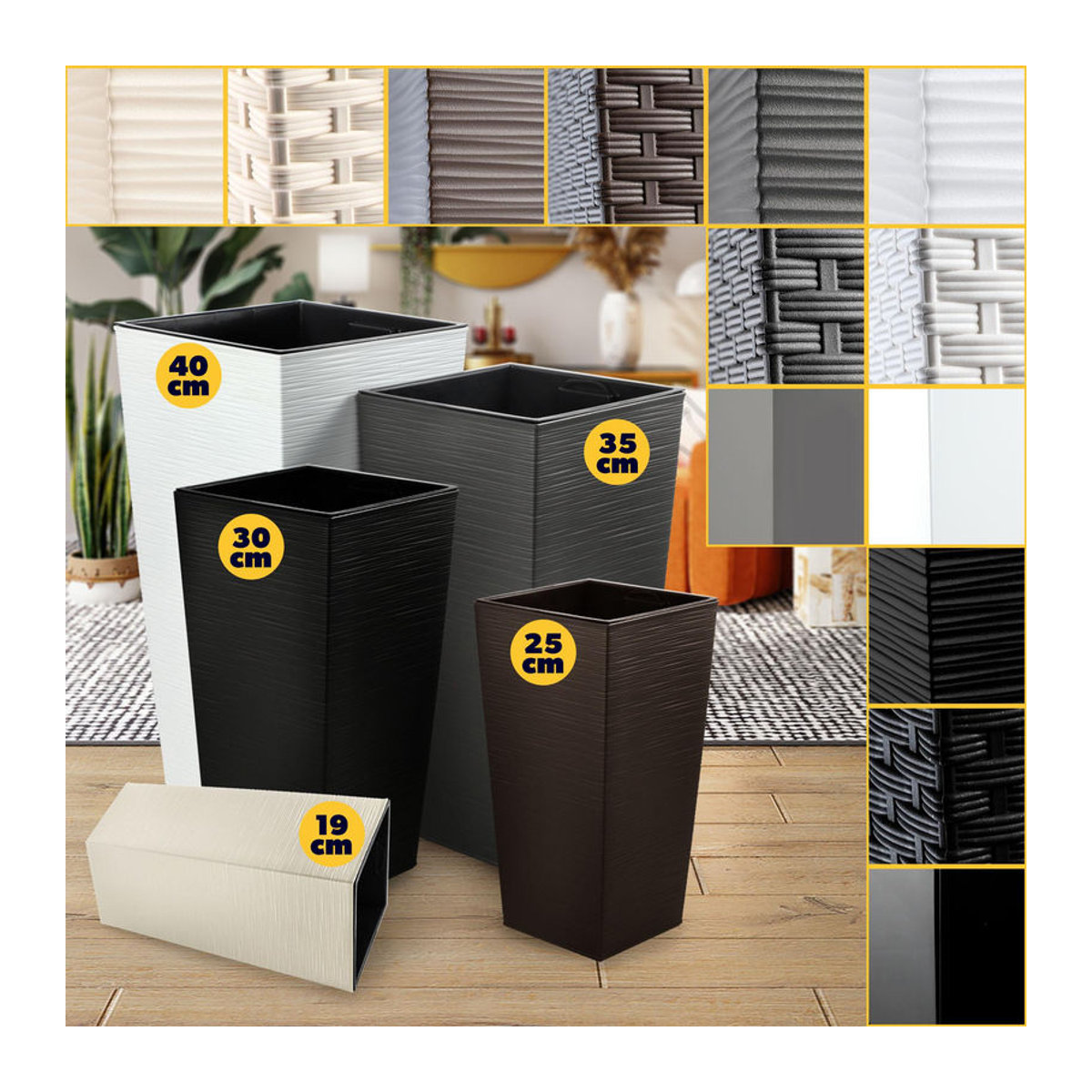 KADAX Blumentopf Set aus Kunststoff, 3er Set Pflanzkübel in Schwarz und Graphit, rechteckig und freistehend - Bild 4