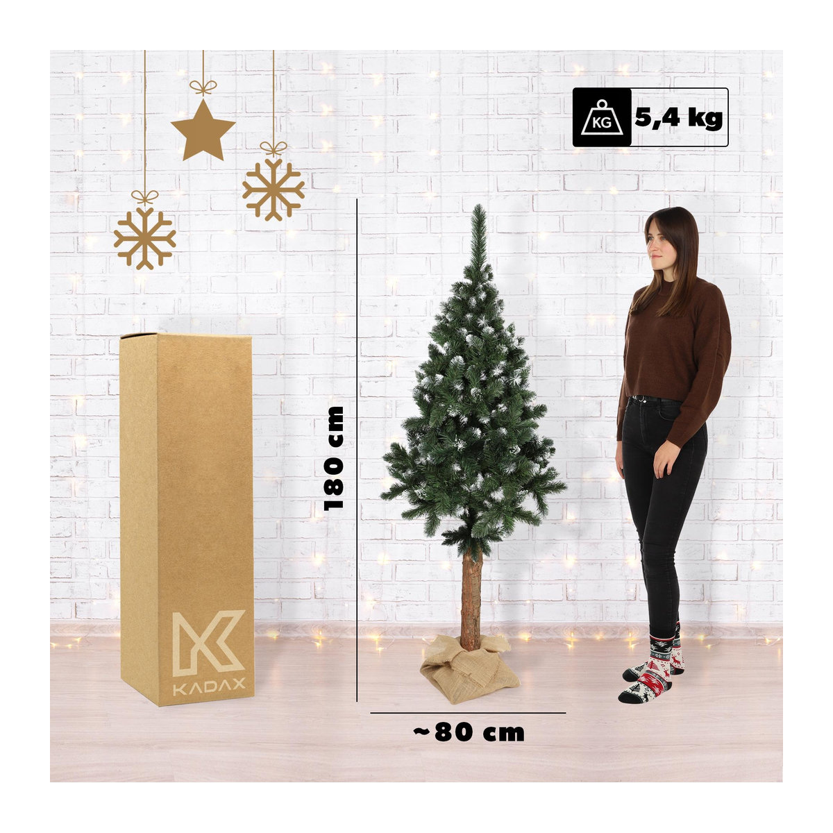 KADAX Künstlicher Weihnachtsbaum Kiefer mit Diamantkristallen und Jute auf Stamm, grün, Höhe: 180 cm - Bild 5