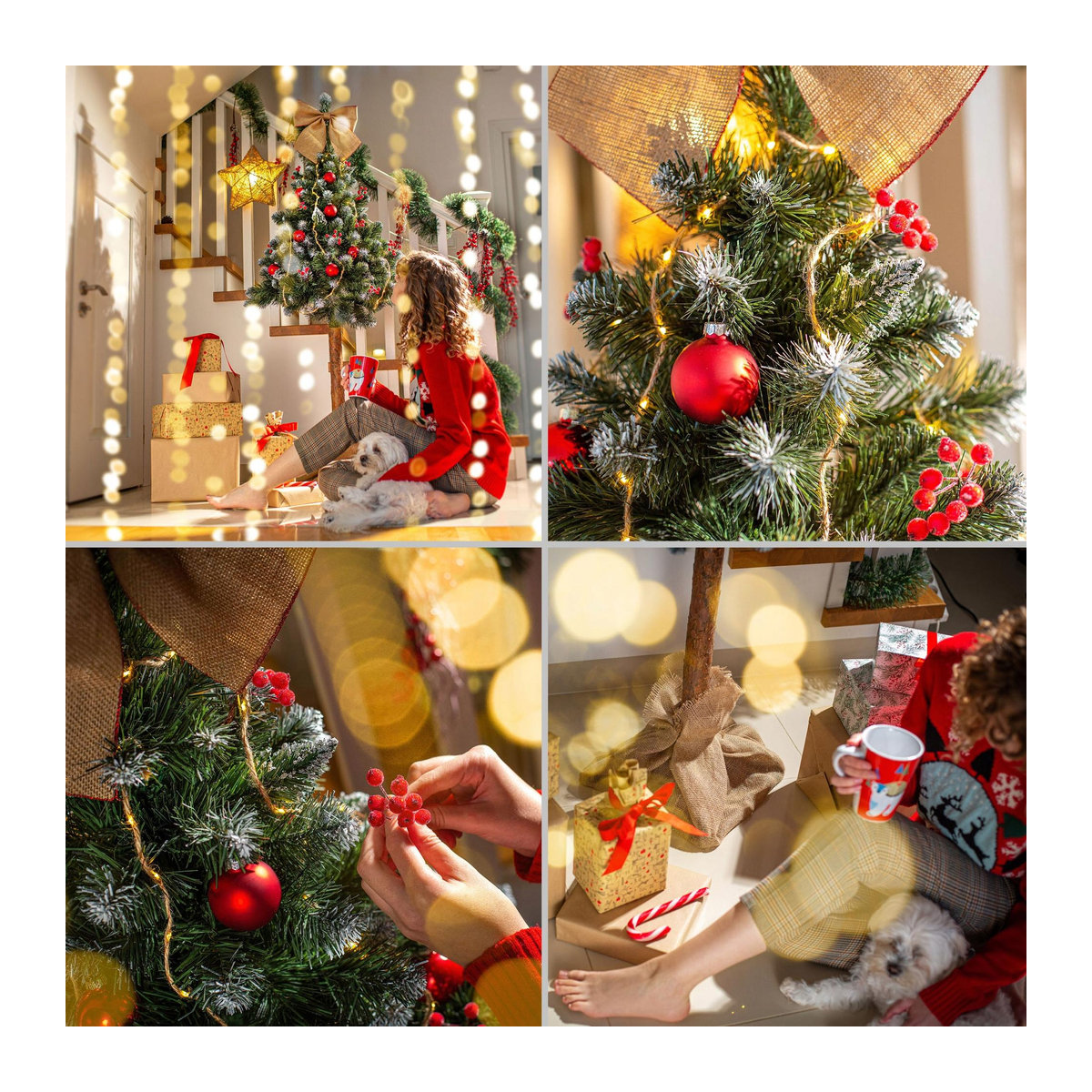 KADAX Künstlicher Weihnachtsbaum Kiefer mit Diamantkristallen und Jute auf Stamm, grün, Höhe: 180 cm - Bild 6