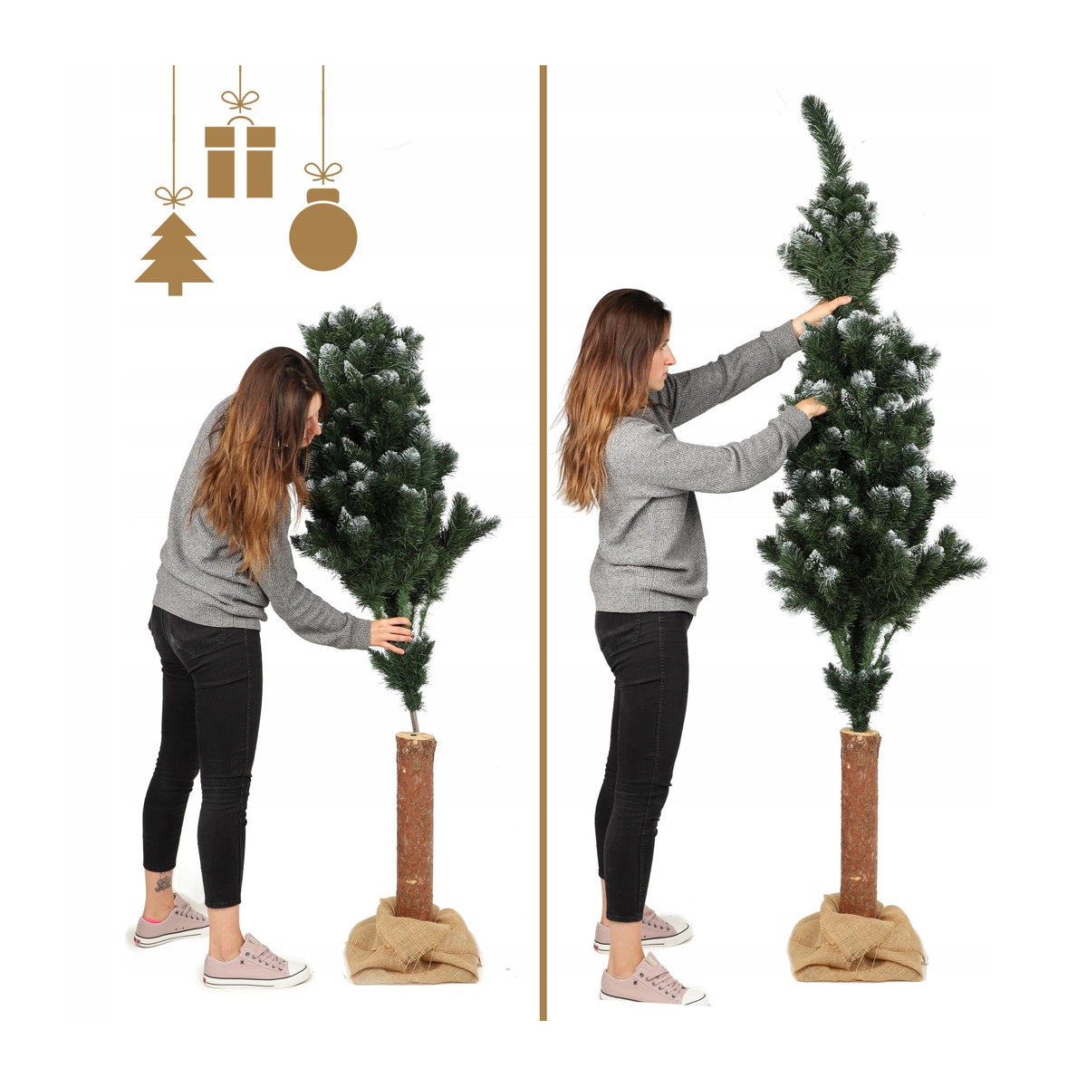 KADAX Künstlicher Weihnachtsbaum Kiefer mit Diamantkristallen und Jute auf Stamm, grün, Höhe: 180 cm - Bild 8