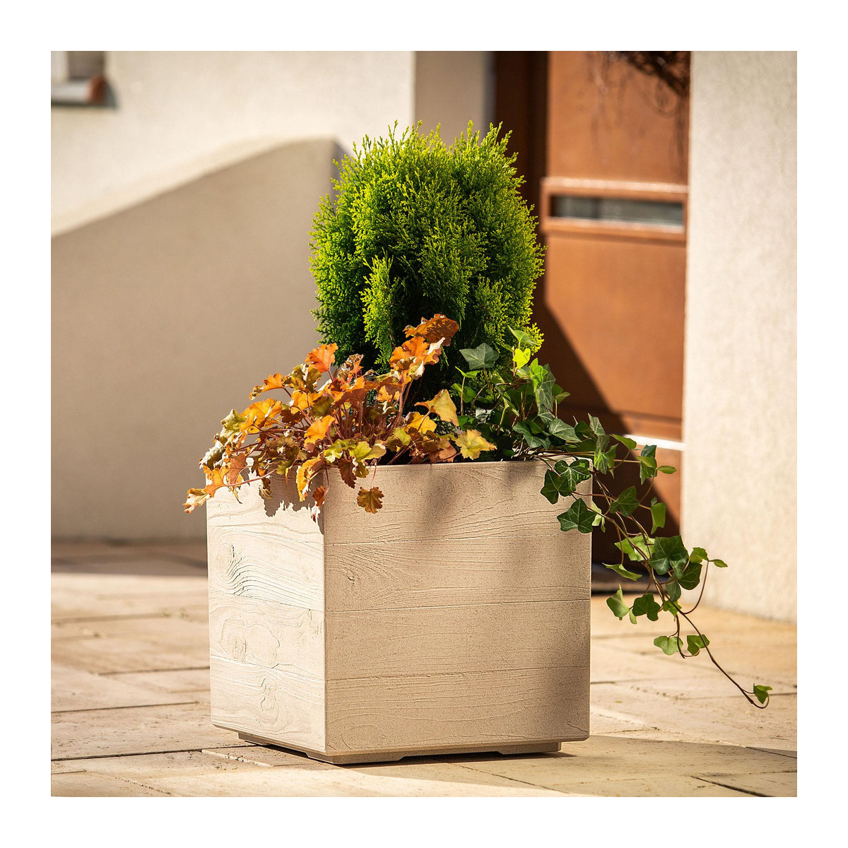 Kadax Pflanzkübel Öko Blumentopf mit Rädern Hellbraun B/T: 40 x 40 cm - Bild 1