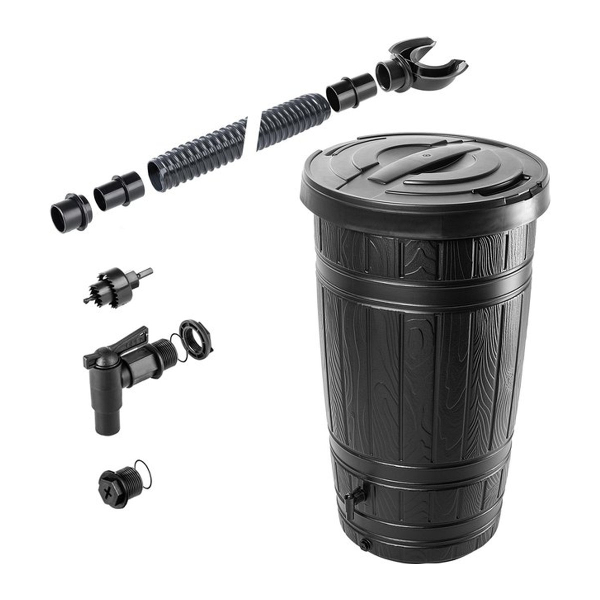 KADAX Regenwassertank mit Hahn, Regenwasserfass Behälter Set, schwarz, 265 l - Bild 1