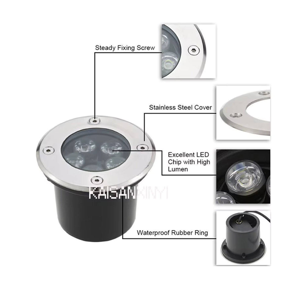 KAISANXINYI LED Außenstrahler aus Edelstahl in Schwarz, moderner IP67 wasserdichter Boden-Einbauscheinwerfer für den Garten - Bild 3